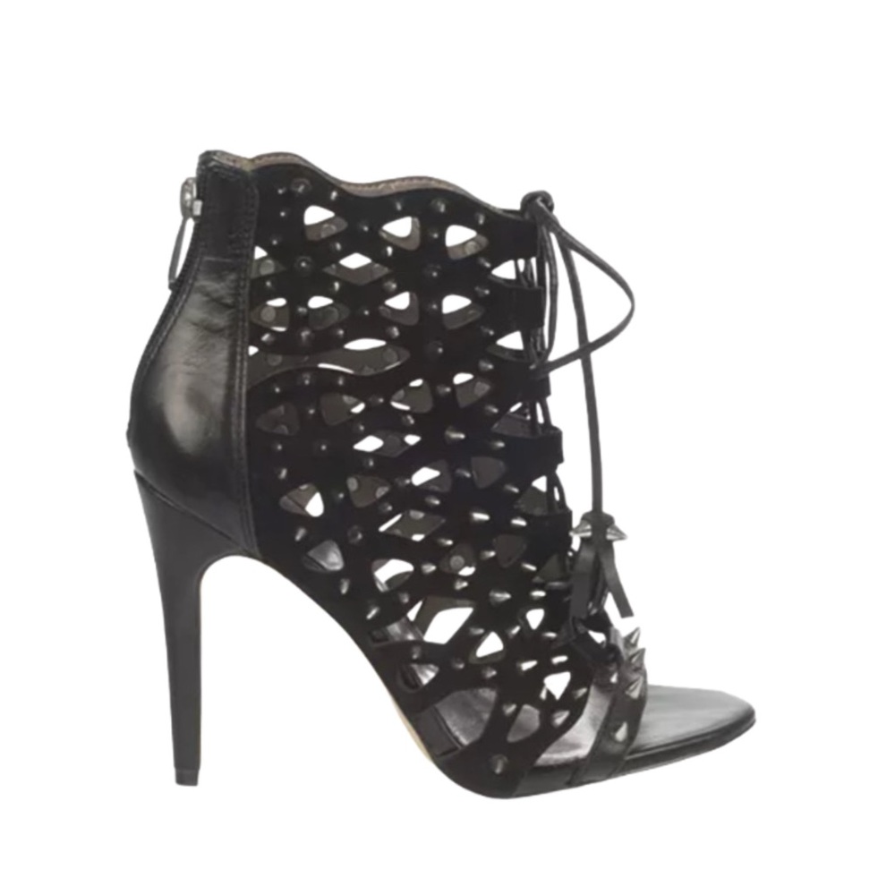 Sam Edelman Allison Black Open Toe Caged Studded Ghillie Leather Heels‎ Size 10